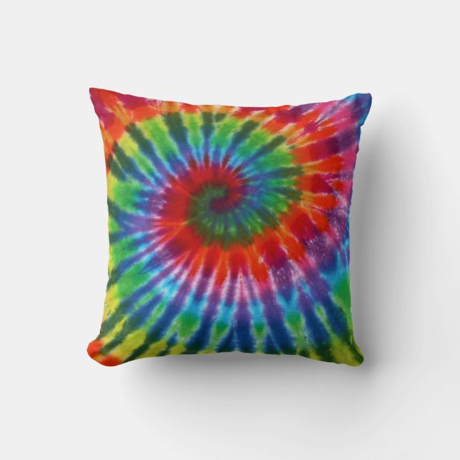 Hippy Tie Dye 60s Retro Colourful Boho Throw Pillow (Front)