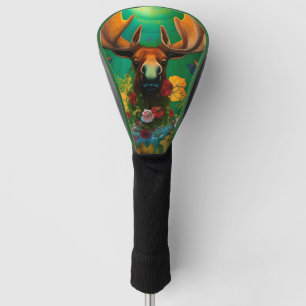 Hippy Trippy Moose with flowers AI Art   Golf Head Cover