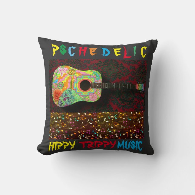  Hippy Trippy Music Psychedelic Throw Pillow (Front)