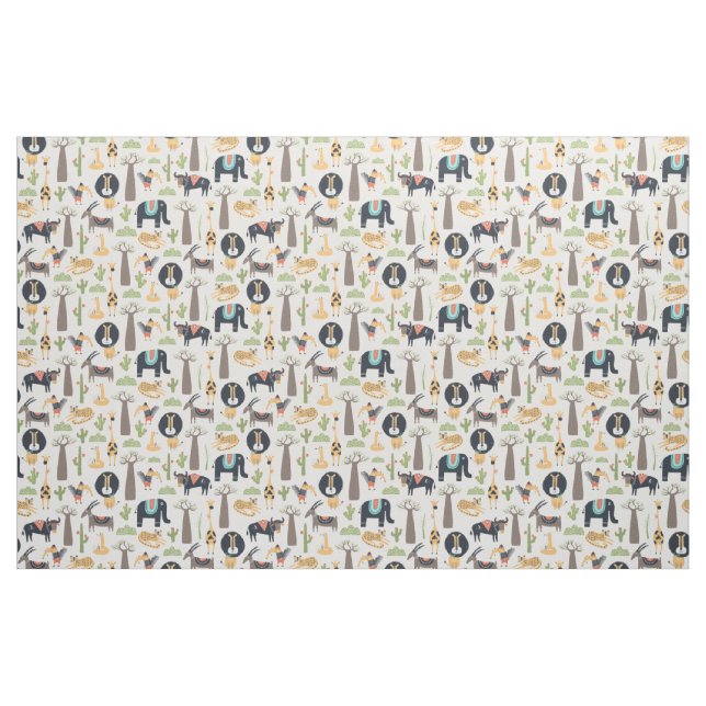 Hippy Wild African Animals Seamless Pattern Fabric (Yard)