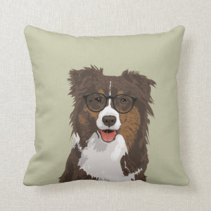 Hipster Australian Shepherd Dog Pillow