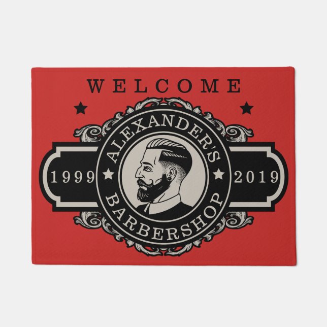 Hipster Barber Personalize Doormat (Front)