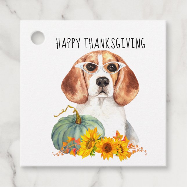 Hipster Beagle Customizable Thanksgiving   Favour Tags (Front)