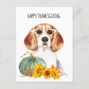 Hipster Beagle Customizable Thanksgiving Postcard