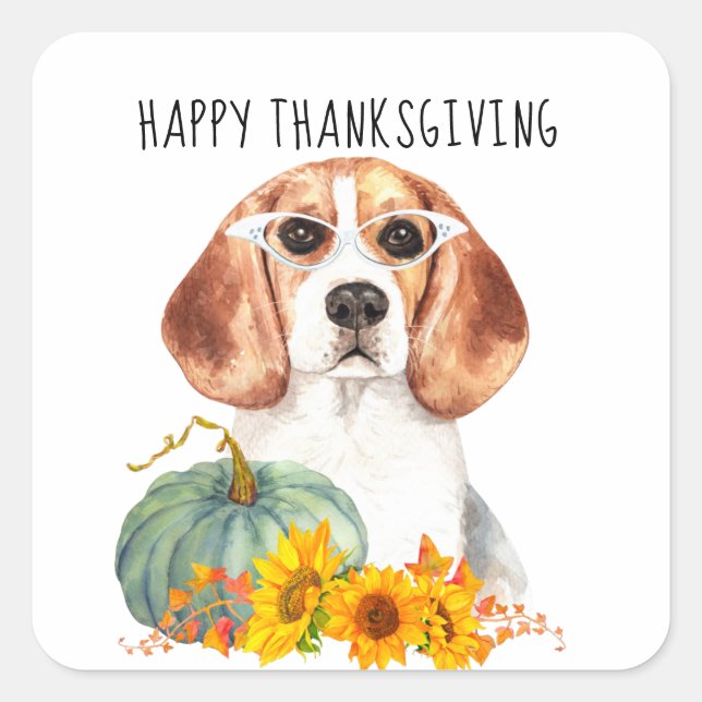 Hipster Beagle Customizable Thanksgiving  Square Sticker (Front)