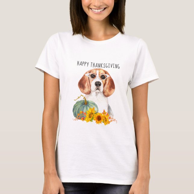 Hipster Beagle Customizable Thanksgiving  T-Shirt (Front)