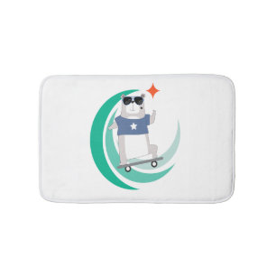 Hipster Bear Riding a Skateboard Bath Mat