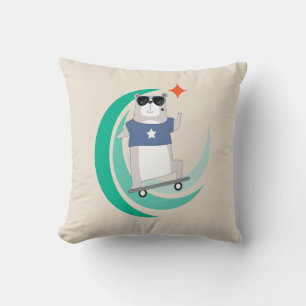 Hipster Bear Riding a Skateboard Throw Pillow