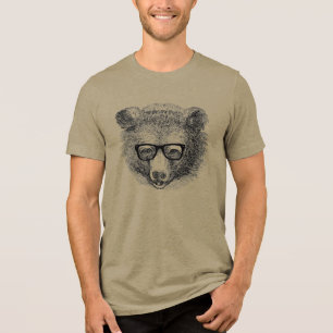 Hipster Bear with Glasses Tri-Blend Shirt