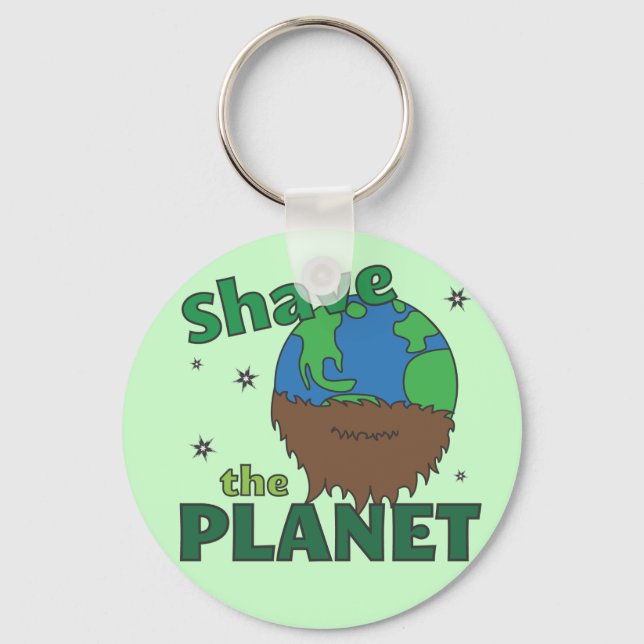 Hipster Bearded Earth Day Shave (Save) The Planet Keychain (Front)