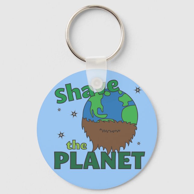 Hipster Bearded Earth Day Shave (Save) The Planet Keychain (Front)