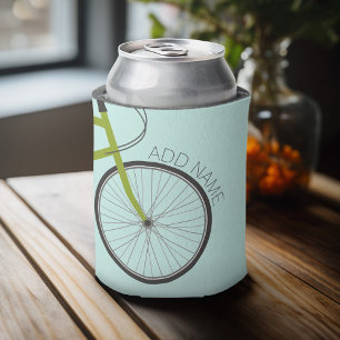 Hipster Bicycle Wheel with Custom Name Can Cooler