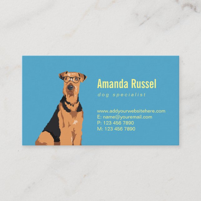 Hipster Black and Brown Airedale Terrier Dog Business Card (Front)
