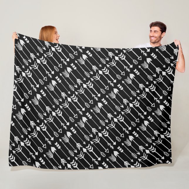 Hipster Black and White Arrow Pattern Fleece Blanket (In Situ)
