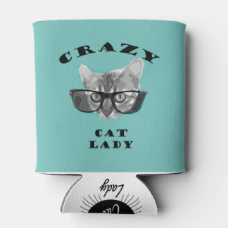 Hipster Blue Popular Crazy Cat Lady Humor Can Cooler
