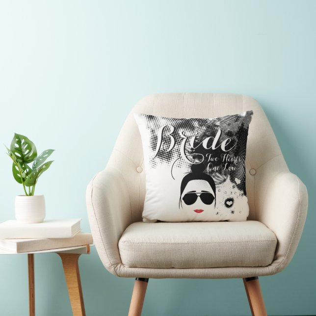 Hipster Bride Two Hearts One Love Aviator Glasses Throw Pillow (Chair)