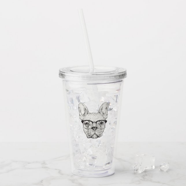 Hipster Bulldog Acrylic Tumbler (Front Ice)