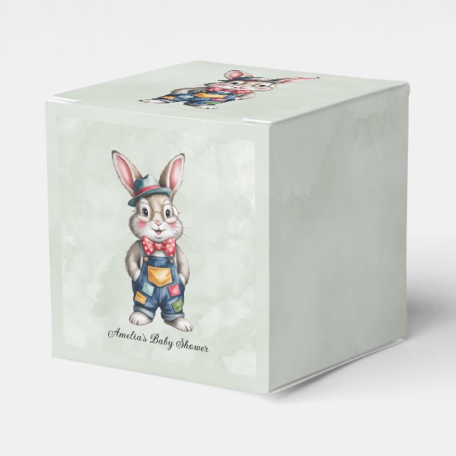 Hipster Bunny Boy Baby Shower Favor Box (Front Side)