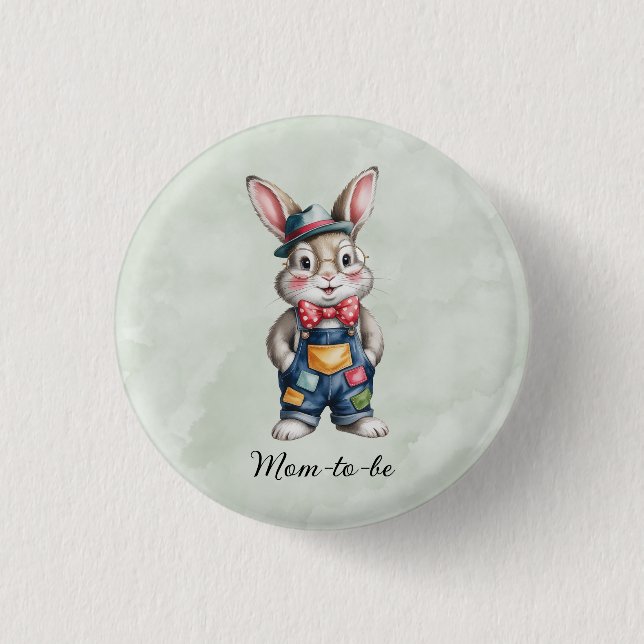 Hipster Bunny Boy Baby Shower Mom-to-be 1 Inch Round Button (Front)