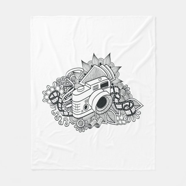 Hipster Camera Doodle Fleece Blanket (Front)