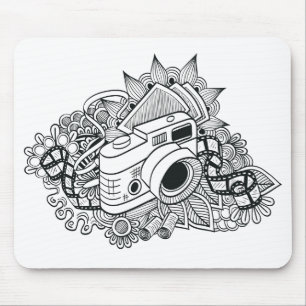 Hipster Camera Doodle Mouse Pad