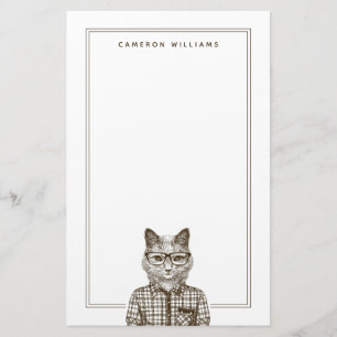Hipster Cat   Add Your Name Stationery