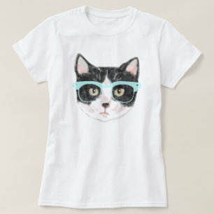 Hipster Cat (Black and White) T-Shirt