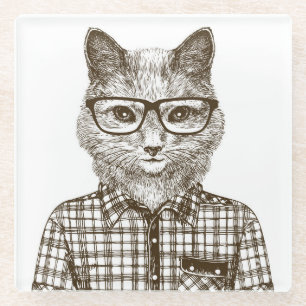 Hipster Cat Glass Coaster