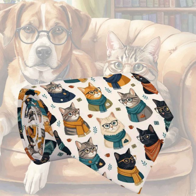 Hipster Cat in Eye Glasses Illustrations Tie (Creator Uploaded)