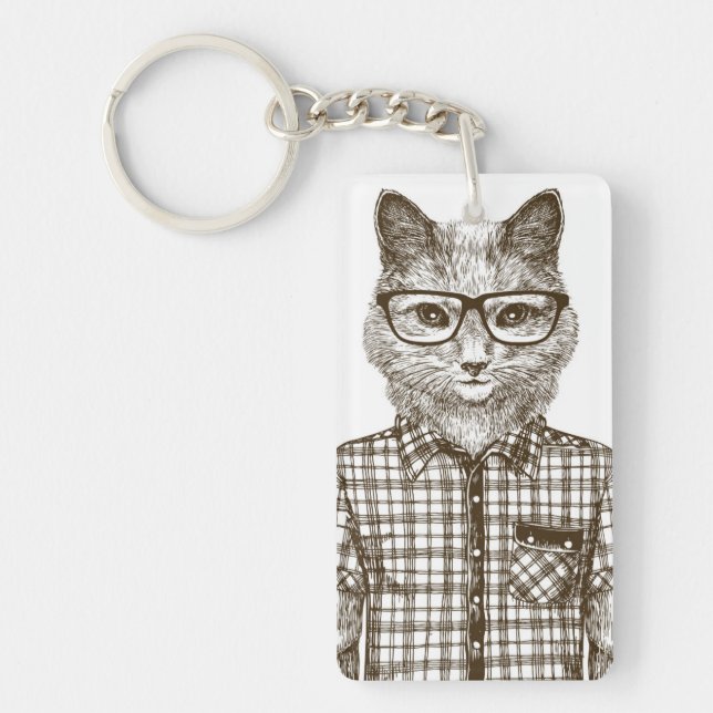 Hipster Cat Keychain (Front)