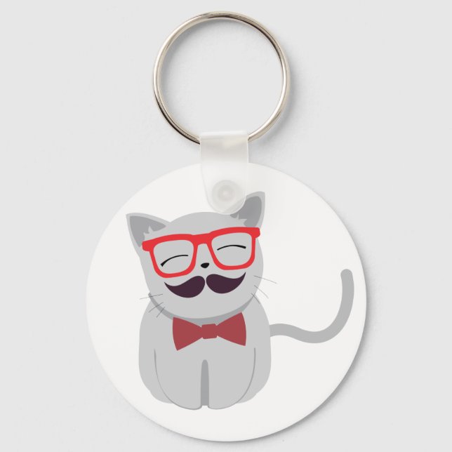 Hipster Cat Keychain (Front)