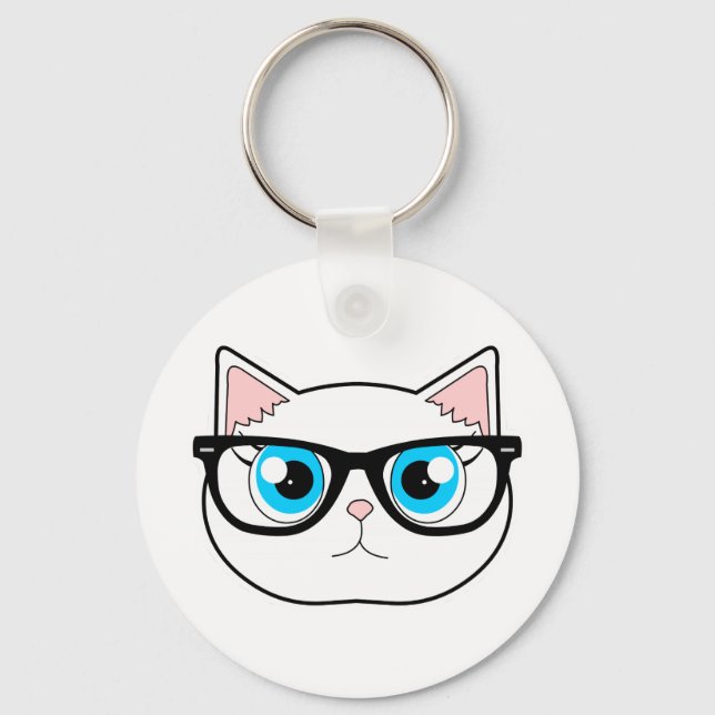 Hipster Cat Keychain (Front)