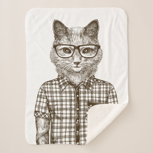 Hipster Cat Sherpa Blanket (Front)
