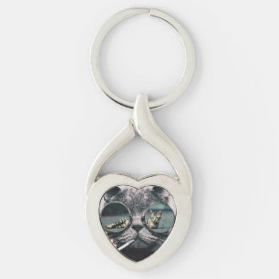 Hipster Cat Smoking Keychain