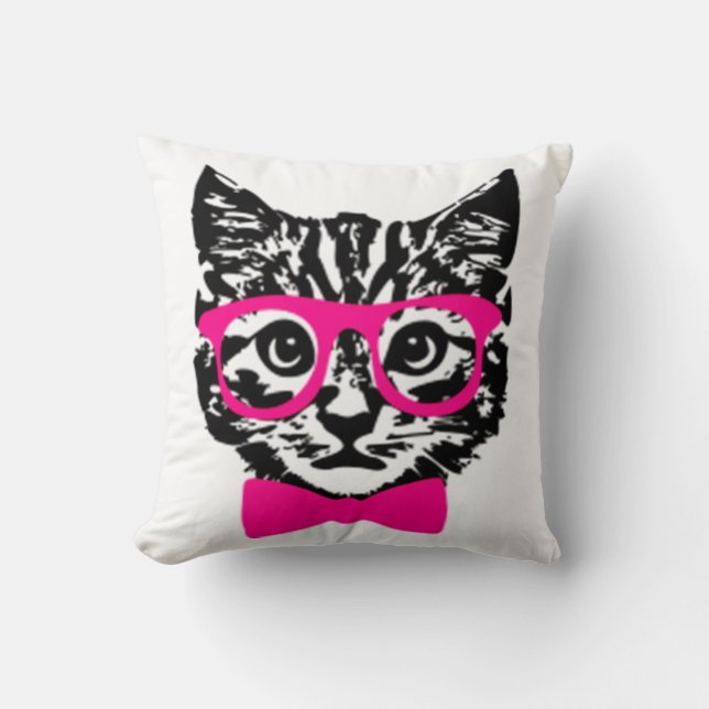 Hipster Cat Throw Pillow (Front)