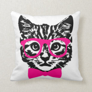 Hipster Cat Throw Pillow