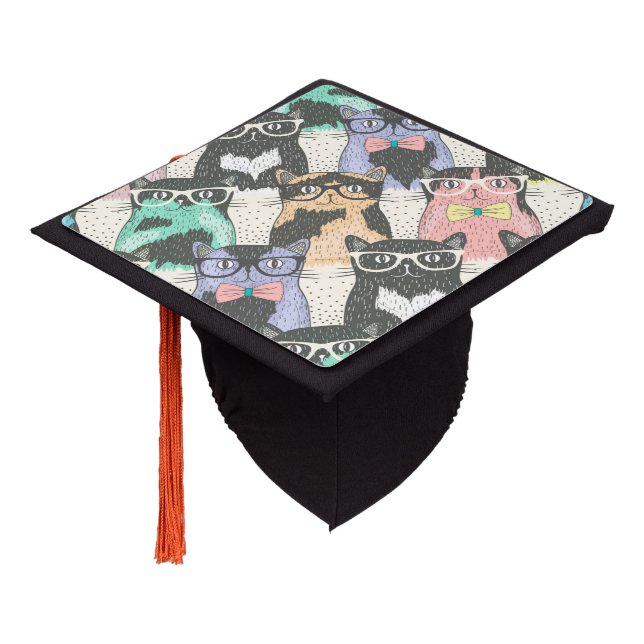 Hipster Cats Graduation Cap Topper (Angled)