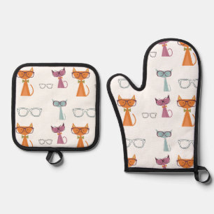 Hipster Cats with Glasses Oven Mitt & Pot Holder Set