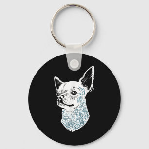 Hipster Chihuahua Dog With Old School Tattoos And  Keychain