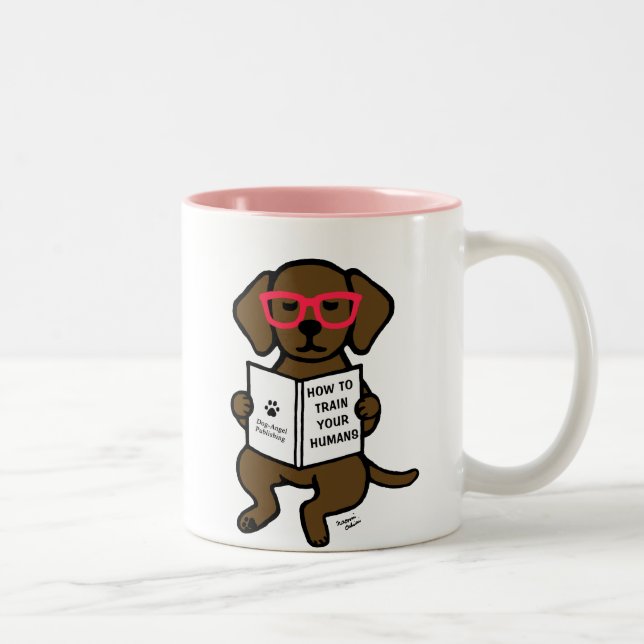 Hipster Chocolate Labrador Puppy Two-Tone Coffee Mug (Right)