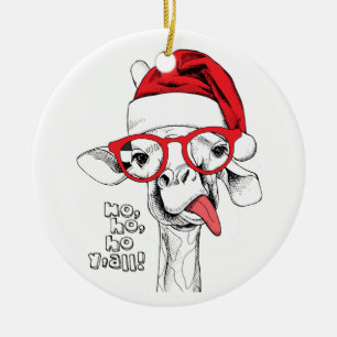 Hipster Christmas Giraffe Holidays Ceramic Ornament