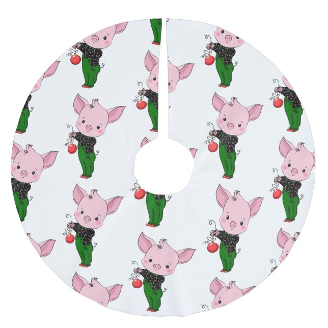 hipster christmas pig brushed polyester tree skirt (Front)