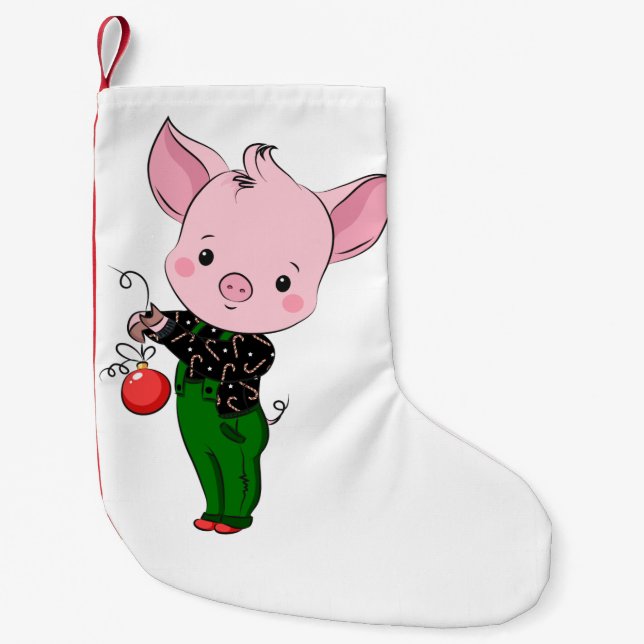 hipster christmas pig small christmas stocking (Front)