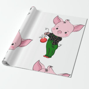 hipster christmas pig wrapping paper