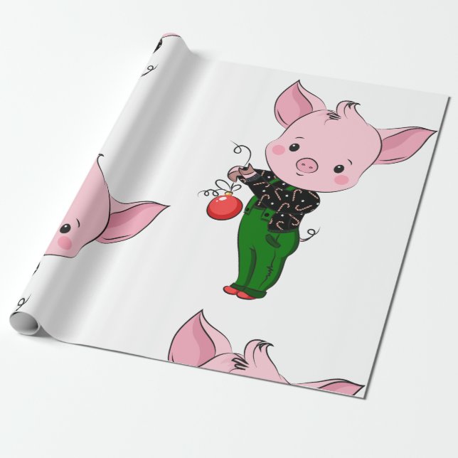 hipster christmas pig wrapping paper (Unrolled)