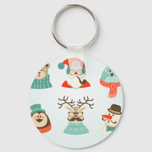 hipster christmas santa keychain