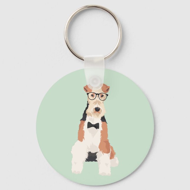 Hipster Cool Fox Terrier Wire Dog for Dog Lovers Keychain (Front)