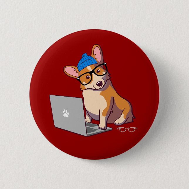 Hipster Corgi 2 (without text) 2 Inch Round Button (Front)