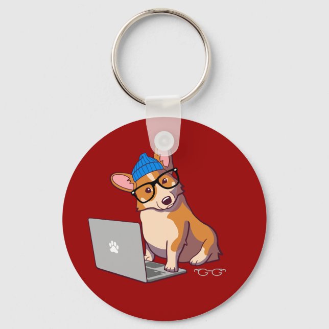 Hipster Corgi 2 (without text) Keychain (Front)