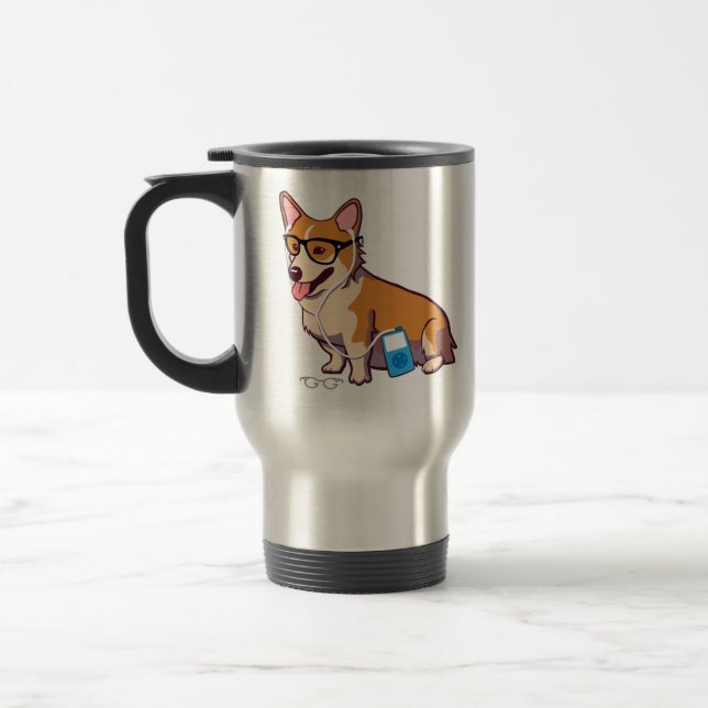 Hipster Corgi Travel Mug (Left)